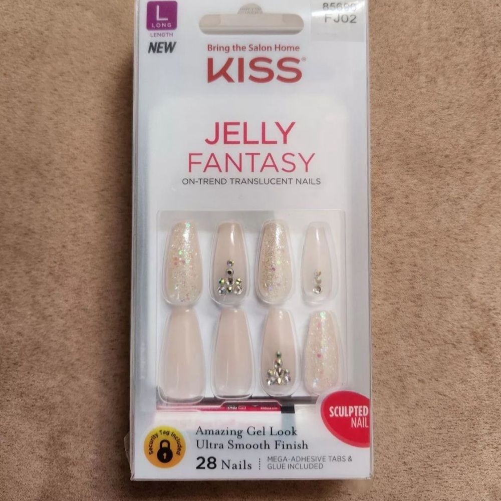 NIB KISS Jelly Fantasy PressOn Gel Look Transluscent Nails Long Bling 85696 FJ02 - Picture 1 of 2